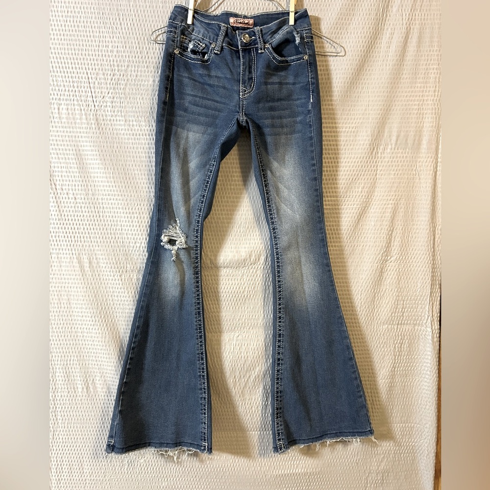 True Luck Juniors Distressed Flare Jeans